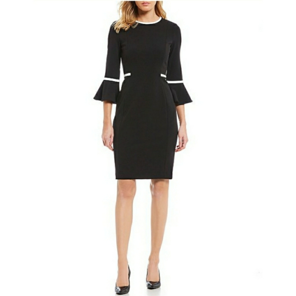 Calvin Klein Bell Sleeve Piping Detail Dress